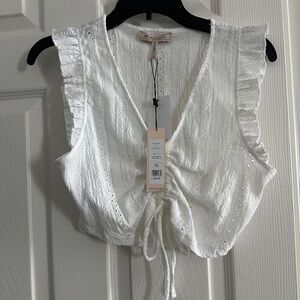 BCBG Womens Eyelet Ruffle Crop Top